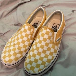 VANS yellow and white checkered slip ons